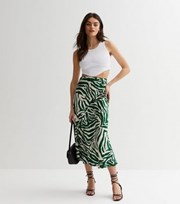 Gini London Green Animal Print Satin Midi Skirt